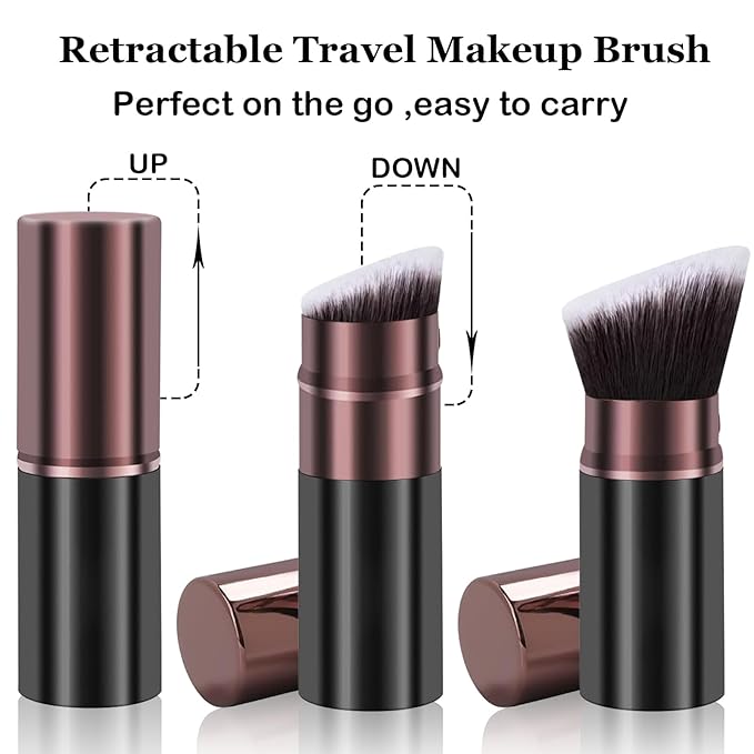Retractable Makeup Brush, Travel Kabuki Powder Makeup Brush 2 Pack, Foundation Face Blush Brushes for Blending Liquid, Blush, Bronzer, Buffing, Sunscreen,Flawless Cosmetics-FemmiqueWomen