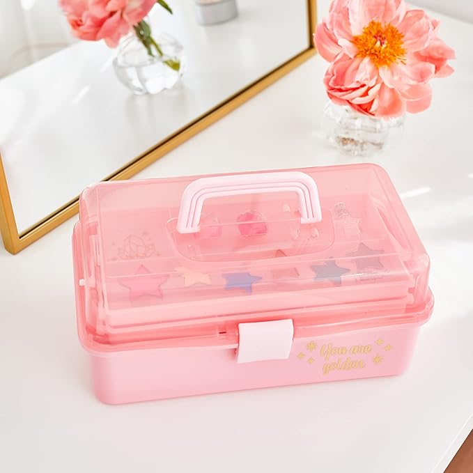 3C4G Pink and Gold Hard Case Makeup Storage Set - Kids Makeup Kit for Girls and Teens - Includes Storage Case, 5 Eyeshadows, 1 Blush, 2 Lip Glosses & 1 Nail Polish - Ages 8+ by Make It Real-FemmiqueWomen