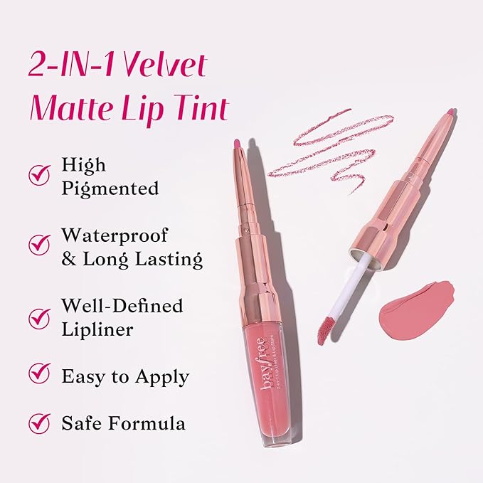 2-IN-1 Lip Liner and Lip Stain, High Pigmented Long Lasting Velvet Lip Tint, Well-Defined Lipliner, Weightless Waterproof Not Animal Tested, Matte Finish Makeup-FemmiqueWomen