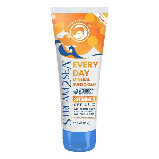 SPF 45 Every Day Shimmer Mineral Sunscreen | 2.5 Fl Oz Biodegradable, Paraben Free & Reef Safe Sunscreen | Non-Greasy, Lightweight & Shimmer Mineral Protection Against UVA & UVB for Face & Body-FemmiqueWomen