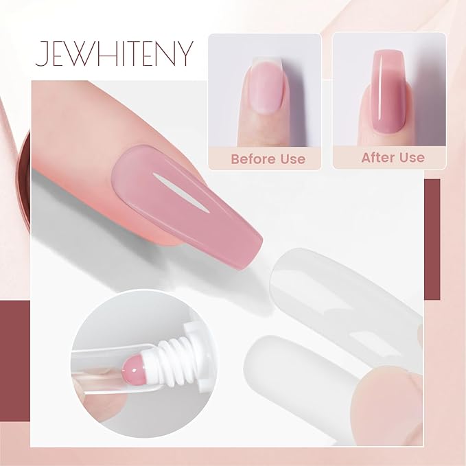 JEWHITENY Poly Extension Gel Nail Set Clear Pink Poly Nail Gel With Slip Solution Base Coat Top Coat French Manicure Need U V Lamp Curing for Finger Art and Home DIY-FemmiqueWomen