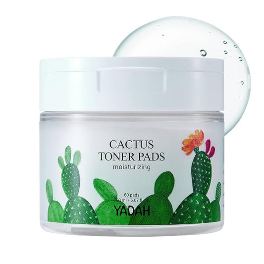 YADAH Cactus Toner Pads 5.07 Fluid Ounce 60 Count, Cruelty Free Facial Cleansing Exfoliator Toning Hydrating Treatment Wipes for Clear Pores Acne Prone Oily Dry Sensitive Skin-FemmiqueWomen