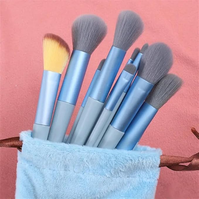 Foundation Makeup Brush Set Kit | 13 Pcs Premium Synthetic Kabuki Eye Shadows Make Up Brushes + 1 Sponge + 1 Brush Bag for Travel and Home Use (BROWN)-FemmiqueWomen