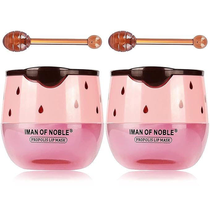 2 Pack Bee Lip Balm Honey Pot, Moisturizing Strawberry Lip Mask, Hydrating & Prevention Dry and Cracked Lip Scrubs Exfoliator Lip Sleeping Mask Reduces Lip Lines Nourishing Lip Care Mask-FemmiqueWomen