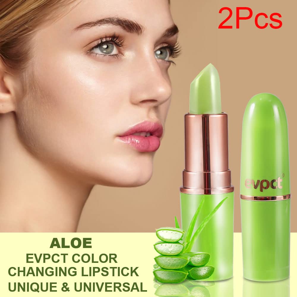 2Pcs Aloe Vera Lip Color Changing Lipstick Lip Balm Set, Green Magic PH Lipstick Color Change Changing Crystal Flower Jelly Lipstick Tinted Lip Balm Gloss Stain Makeup Set for Women Girls Waterproof-FemmiqueWomen
