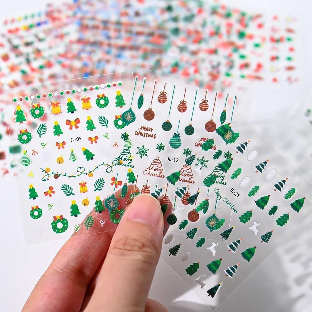 30 Sheets Christmas Nail Art Stickers 3D Self- Adhesive Pegatinas Uñas Snowman Snowflake Nail Decals White Red Christmas Nail Supplies for Women and Girls-FemmiqueWomen