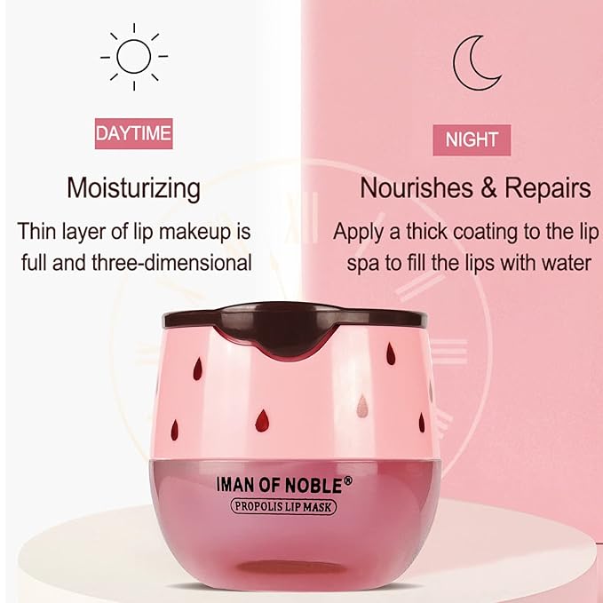 2PCS Strawberry Sleeping Lip Mask,Bee Lip Balm Lip Mask Honey Pot Propolis Moisturizing Lip Balm with Stick,Plumping Lip Hydrating Prevention Dry & Cracked Lip Scrubs Exfoliato Lip Wrinkle Care-FemmiqueWomen