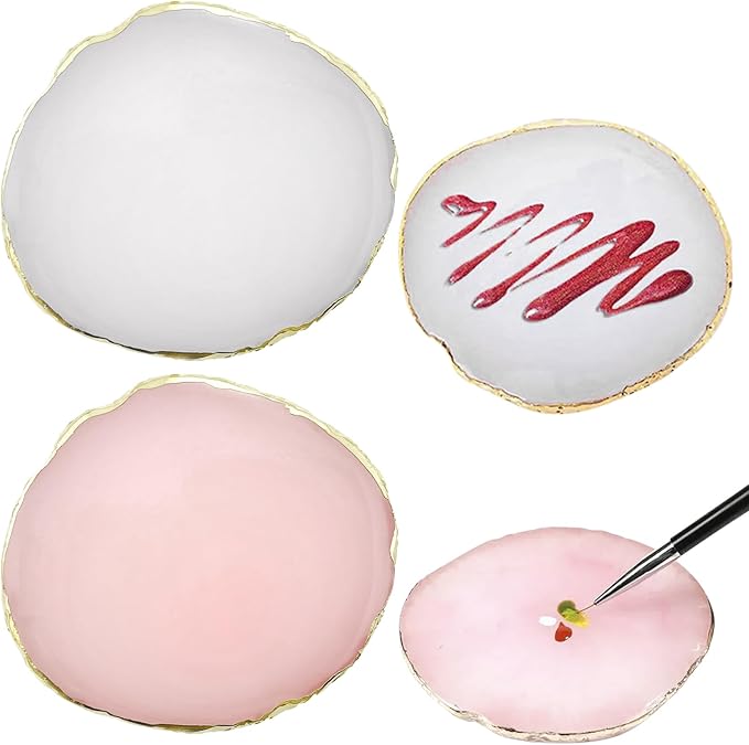 2 Pack Nail Art Palette Makeup Foundation Mixing Palette Holder Golden Edge Professional Cosmetic Nail Art Tools for Women and Girls Nail Polish Liquid Lipstick Concealer-FemmiqueWomen