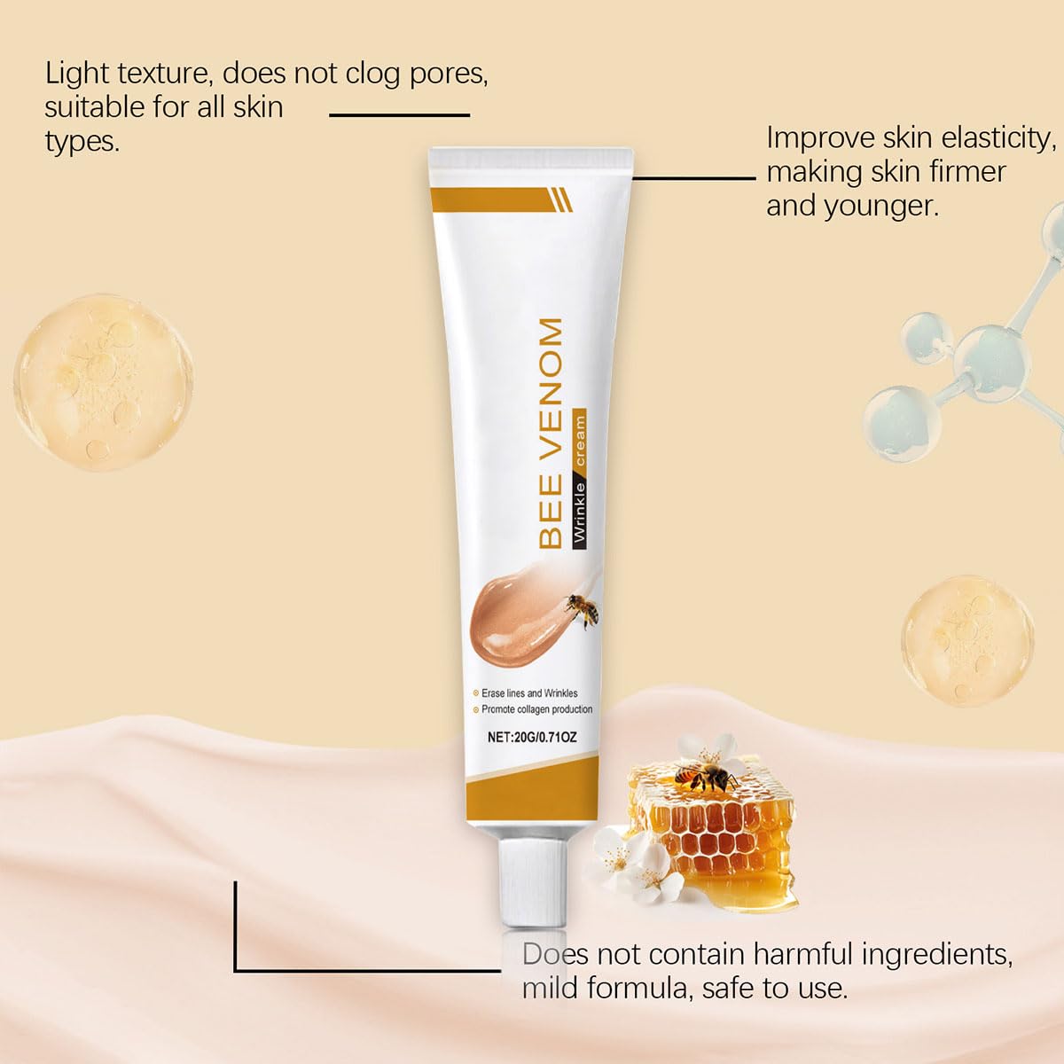 Bee Venom Moisturiser Cream Wrinkle Removal & Firming, Anti-Aging Eye&Face Bee Venom Skin Treatment Cream, Natural And Non-Irritating, Lifting & Recovery For All Skin Type (3 Packs, 60g)-FemmiqueWomen