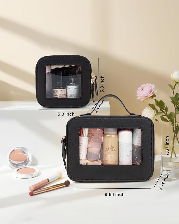 Clear Makeup Bag Small, TSA Approved Portable Toiletry Bag with Zipper Cosmetic Travel Bag Makeup Organizer Case Mini Makeup Pouch for Purse Car Organizer Bag for Women Men-FemmiqueWomen