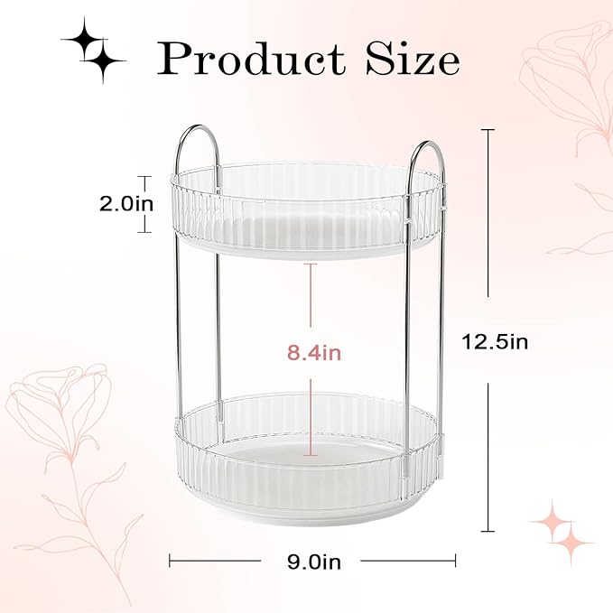 Rotating Makeup Organizer, 360° Spinning Makeup Storage Holder Rack, Dresser Bathroom Organizer Countertop, Large Capacity Perfume Skincare Lipstick Organizer for Vanity.(2 Tiers, Transparent)-FemmiqueWomen