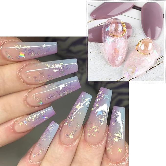 12 Colors Holographic Nail Art Glitter Sequins Iridescent Ice Slag Nail Glitter Laser Nail Art Flakes Colored Fluorescent Glass Paper Nail Sticker Decoration for Face Hand Body Make-Up DIY-FemmiqueWomen