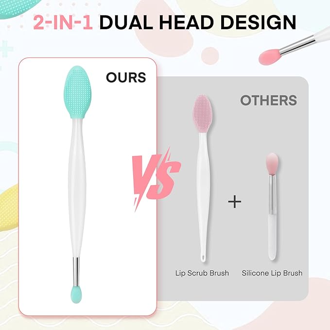 Unaone Lip Scrub Brush - 3 PCS Dual-ended Lip Scrubber Exfoliator and Silicone Lip Brush, 2-in-1 Silicone Lip Scrub Tool Lip Mask Applicator, Gentle Exfoliator & Applicator for Soft-FemmiqueWomen