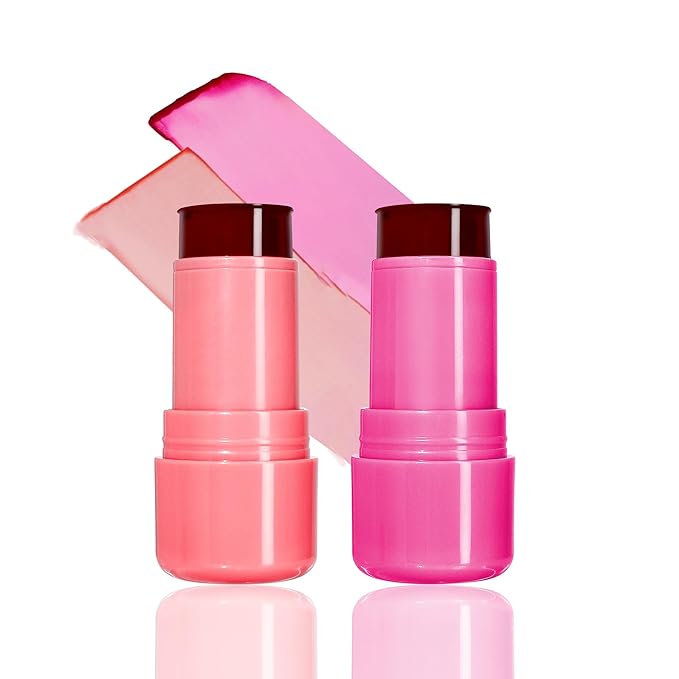 2 Pcs Milk Jelly Blush, Milk Cooling Water Jelly Tint, Vivid Color Water Jelly Tint Milk Blush, Sheer Eye Lip & Cheek Stick Stain, Long Wearing, Watercolor Finish Lip Gloss for Women, 03&04-FemmiqueWomen