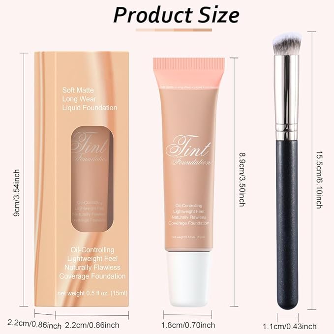 2 Pack Liquid Foundation Cream with Foundation Brush for Face Makeup,Durable Full Coverage Matte Concealer Make Up,Oil Control & Waterproof Base Primer -1 Fl.Oz (#04)-FemmiqueWomen
