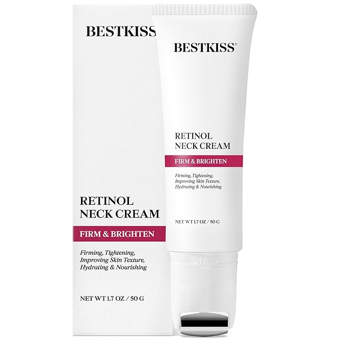 Retinol Neck Firming Cream with Cooling & Massaging Roller Applicator - Hydrates, Lifts, Smoothes Wrinkles, Fine Lines & Tightens Sagging Skin with Niacinamide & Hyaluronic Acid, 1.7oz/50g-FemmiqueWomen