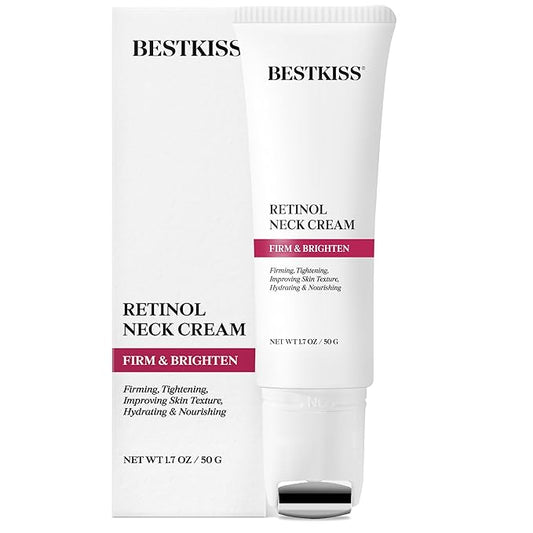 Retinol Neck Firming Cream with Cooling & Massaging Roller Applicator - Hydrates, Lifts, Smoothes Wrinkles, Fine Lines & Tightens Sagging Skin with Niacinamide & Hyaluronic Acid, 1.7oz/50g-FemmiqueWomen