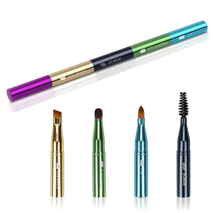 Unaone 4 in 1 Makeup Brush - Lip Brush for Lipstick, Eyebrow, Eyeshadow, Spiral Eyebrow Portable Detachable Multi-functional Lipstick Brush for Makeup-FemmiqueWomen