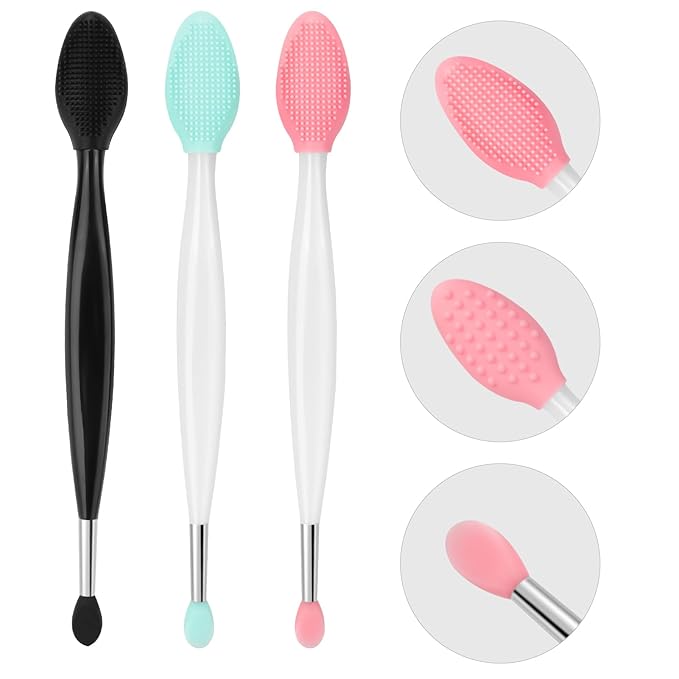 Unaone Lip Scrub Brush - 3 PCS Dual-ended Lip Scrubber Exfoliator and Silicone Lip Brush, 2-in-1 Silicone Lip Scrub Tool Lip Mask Applicator, Gentle Exfoliator & Applicator for Soft-FemmiqueWomen