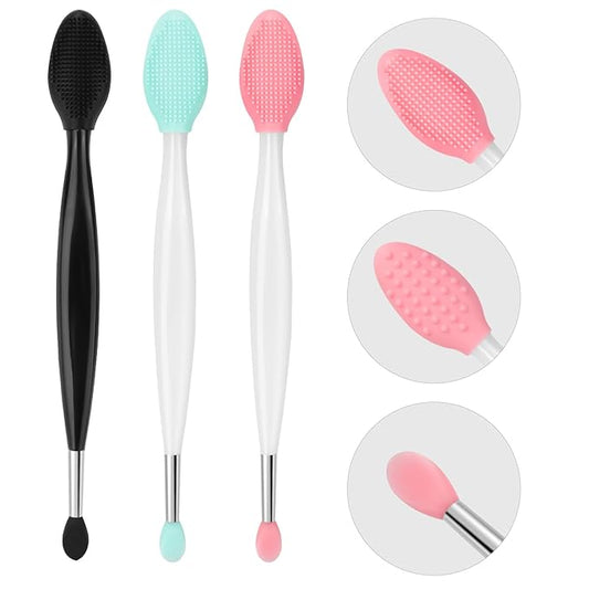 Unaone Lip Scrub Brush - 3 PCS Dual-ended Lip Scrubber Exfoliator and Silicone Lip Brush, 2-in-1 Silicone Lip Scrub Tool Lip Mask Applicator, Gentle Exfoliator & Applicator for Soft-FemmiqueWomen