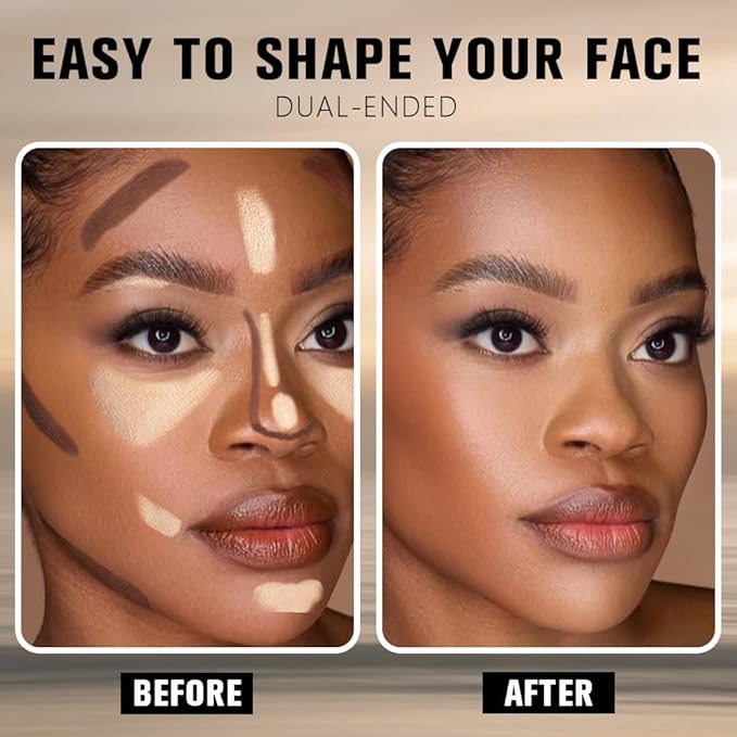 2Pcs 2in1 Cream Contour Highlighter Stick, Dual-Ended Highlighter Makeup Contour Stick, Contour Stick Dual Ended For Face Body Makeup,Long Lasting Waterproof for All Skin Tones (02+04)-FemmiqueWomen