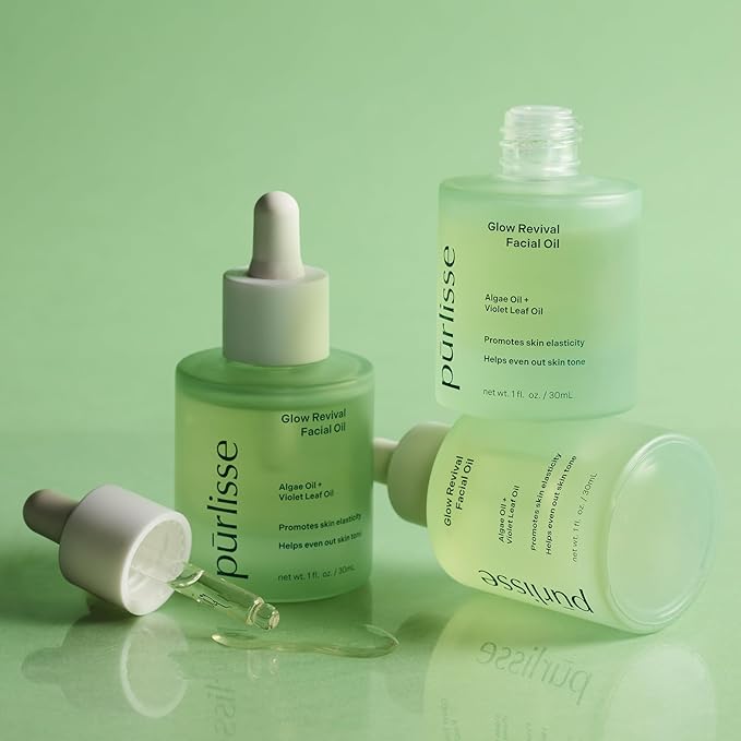 pürlisse Glow Revival Hydrating Face Oil for Women & Men - Enriched with Violet Leaf & Algae Oil for an Even Complexion - Soothing Oolong Extract Helps Boost Elasticity & Calm Irritation (1 Fl oz)-FemmiqueWomen