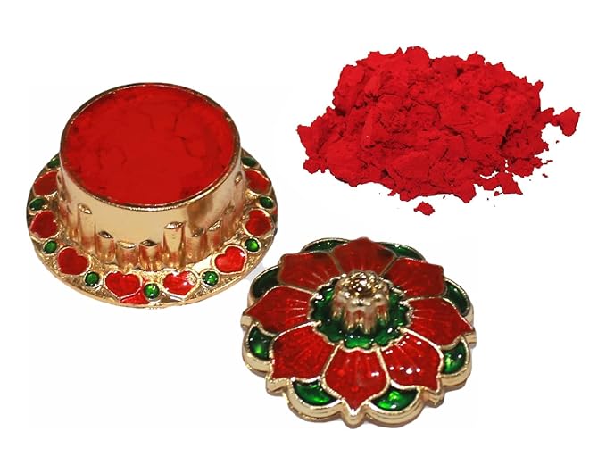 Indian Dark Red Pure Kumkum Powder (Sindoor, Kumkuma, Kum Kum) for Makeup, Pooja and Other Hindu Rituals Fancy Box Packing (Dark Red, Fancy Box 1)-FemmiqueWomen