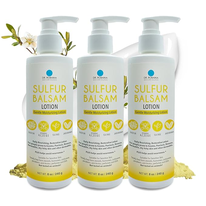 Dr. Robaina Sulfur Balsam Lotion – Lightweight Moisturizer for Dry, Flaky & Itchy Skin – Calms Redness, Supports Skin Barrier & Locks Hydration – Shea Butter & Tea Tree – 8 fl oz, USA Made-FemmiqueWomen