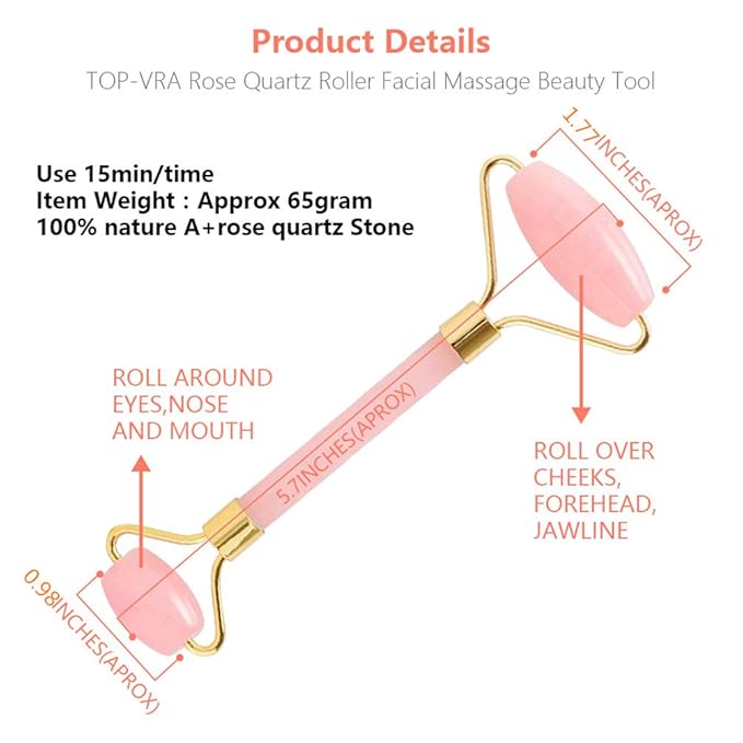 Jade Roller,Rose Quartz Roller for Face,Jade Skincare Tool,Jade Facial Roller,Eye Roller Anti Aging Jade Massager Roller Slimming Healing Chakra Tool A-Rose Quartz (Golden)-FemmiqueWomen