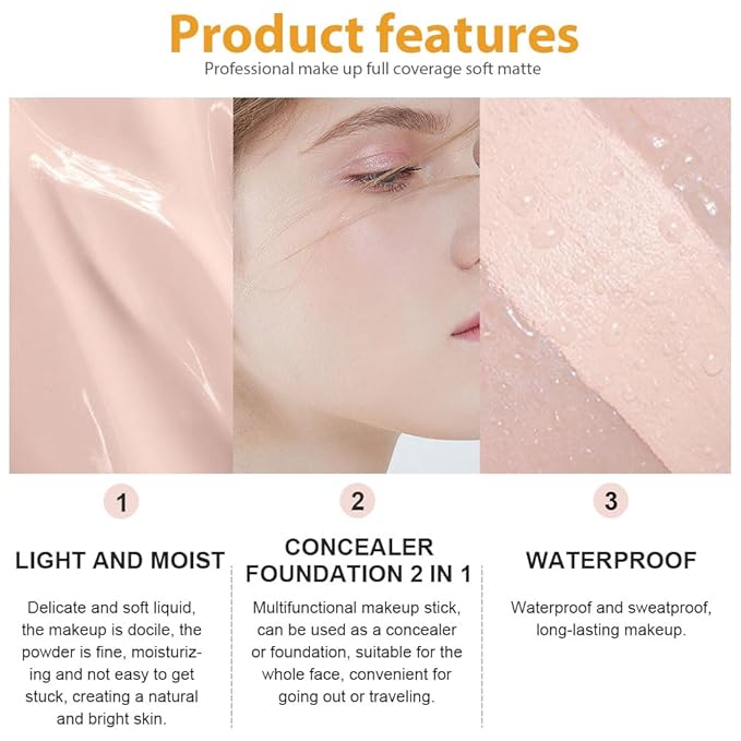 2 Pack Liquid Foundation Cream with Foundation Brush for Face Makeup,Durable Full Coverage Matte Concealer Make Up,Oil Control & Waterproof Base Primer -1 Fl.Oz (#01)-FemmiqueWomen