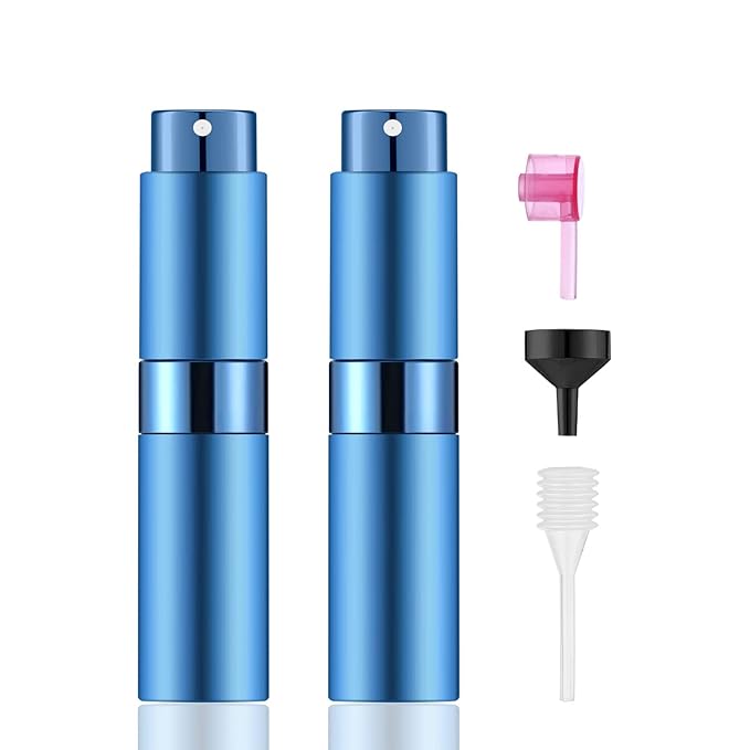 2 PCS/8ml Portable Mini Perfume Atomizer bottles, Empty Refillable Spray Bottle with 3 Types of Refill Tools, Pocket Travel Perfume Sample Bottles(Blue)-FemmiqueWomen