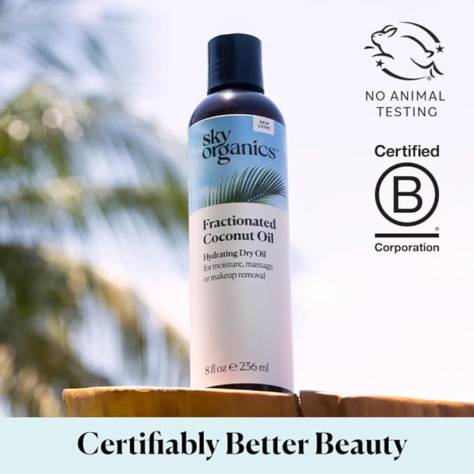 Sky Organics Fractionated Coconut Oil, Hydrating Dry Oil for Moisture, Massage and Makeup Removal, Suitable for All Skin Types, 100% Pure and Cold Pressed Multipurpose Body and Face Oil, 8 fl. Oz-FemmiqueWomen