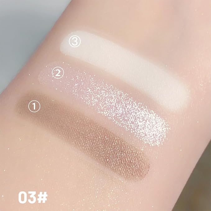 3 IN 1 Brown Nude Face Highlight Bronzer Powder Palette for Face Cheeks Contour Brightening, Buildable Matte Coverage Natural Makeup,Ultra Sculpt Nose Shadow Eyeshadow Primer 03#-FemmiqueWomen