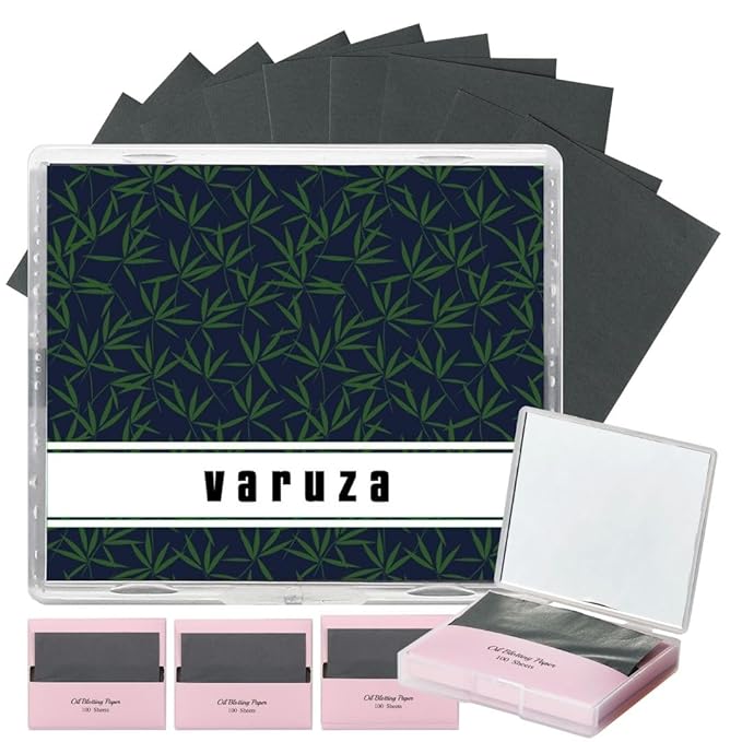 [400 Counts + Mirror Case] Natural Bamboo Charcoall Oil Blotting Sheets for Face with Mirror Compact and Refills-FemmiqueWomen