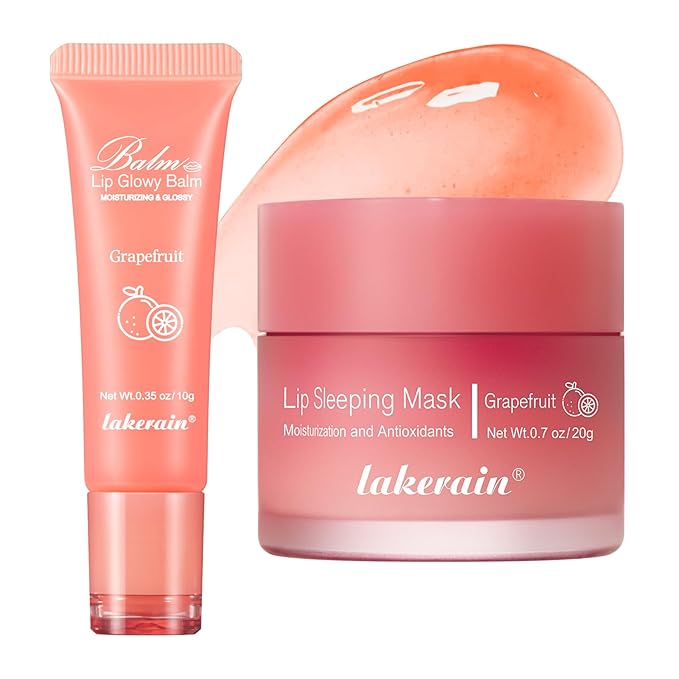 2Pcs Lip Glowy Balm and Lip Sleeping Mask Set, with 4 Flavor Options - Reduce Lip Lines, Enhance Lip Color, Hydrate & Plump Dry Chapped Lips Care (Grapefruit)-FemmiqueWomen