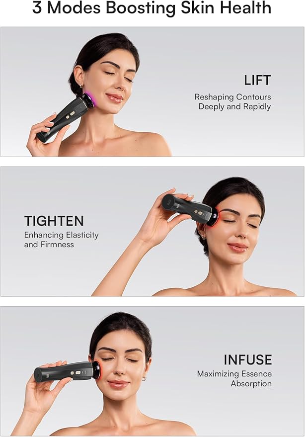 INIA Micro-Current Facial Device, 3-in-1 Facial Massager Red Light Therapy for Face and Neck True Beauty Glow Device Effective for Wrinkle and Puffiness-FemmiqueWomen