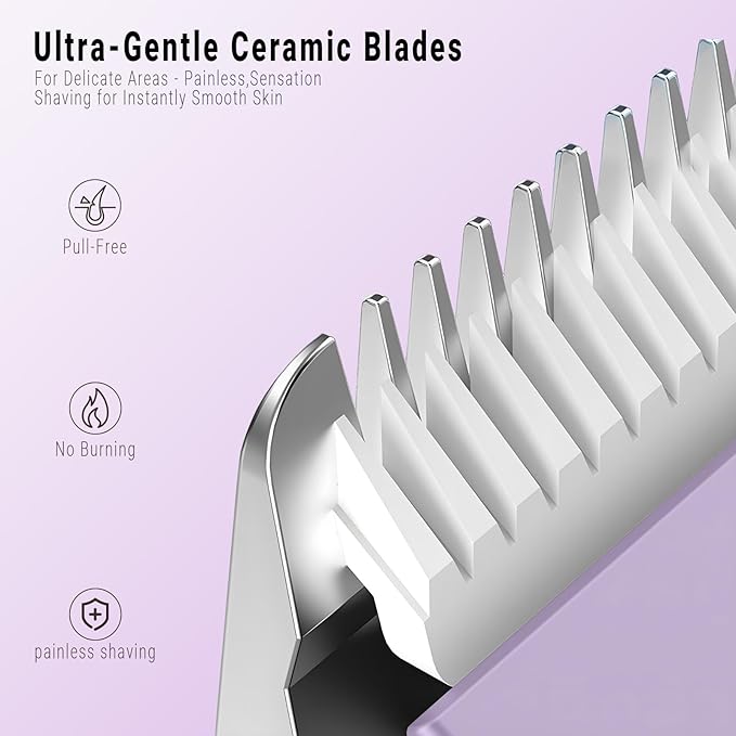 2-in-1 Bikini Trimmer and Shaver Kit for Women, Electric Body Hair Trimmer Facial Hair Removal Cordless Bikini Shaver Razor for Face Lip Chin Pubic Underarm Legs, Purple-FemmiqueWomen