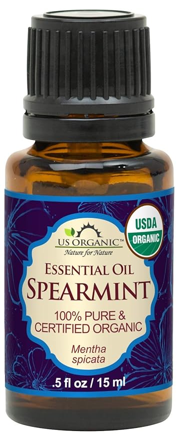 US Organic 100% Pure Spearmint Essential Oil - USDA Certified Organic, Steam Distilled - W/Euro droppers (More Size Variations Available) (15 ml / .5 fl oz)-FemmiqueWomen