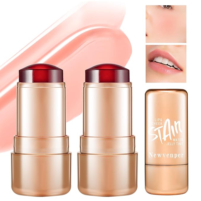2pcs Jelly Blush Stick, Multi-purpose Lip and Cheek Colour Stick, Jelly Texture Waterproof, Moisturising and Long-lasting, Non-sticky, Create Watercolour Makeup Effect for Women and Girls 2#-FemmiqueWomen