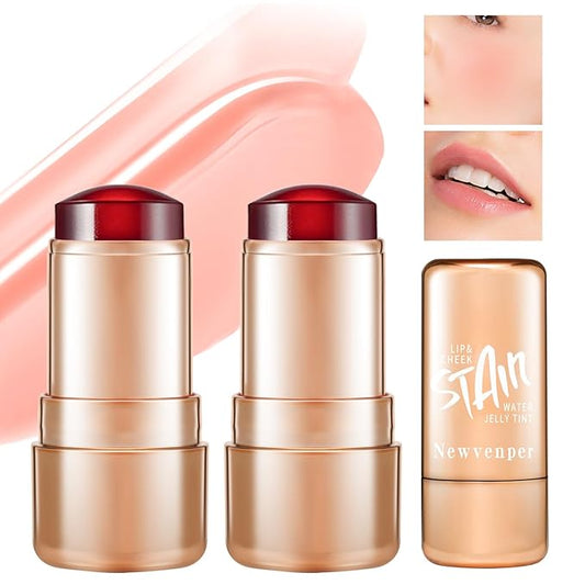 2pcs Jelly Blush Stick, Multi-purpose Lip and Cheek Colour Stick, Jelly Texture Waterproof, Moisturising and Long-lasting, Non-sticky, Create Watercolour Makeup Effect for Women and Girls 2#-FemmiqueWomen