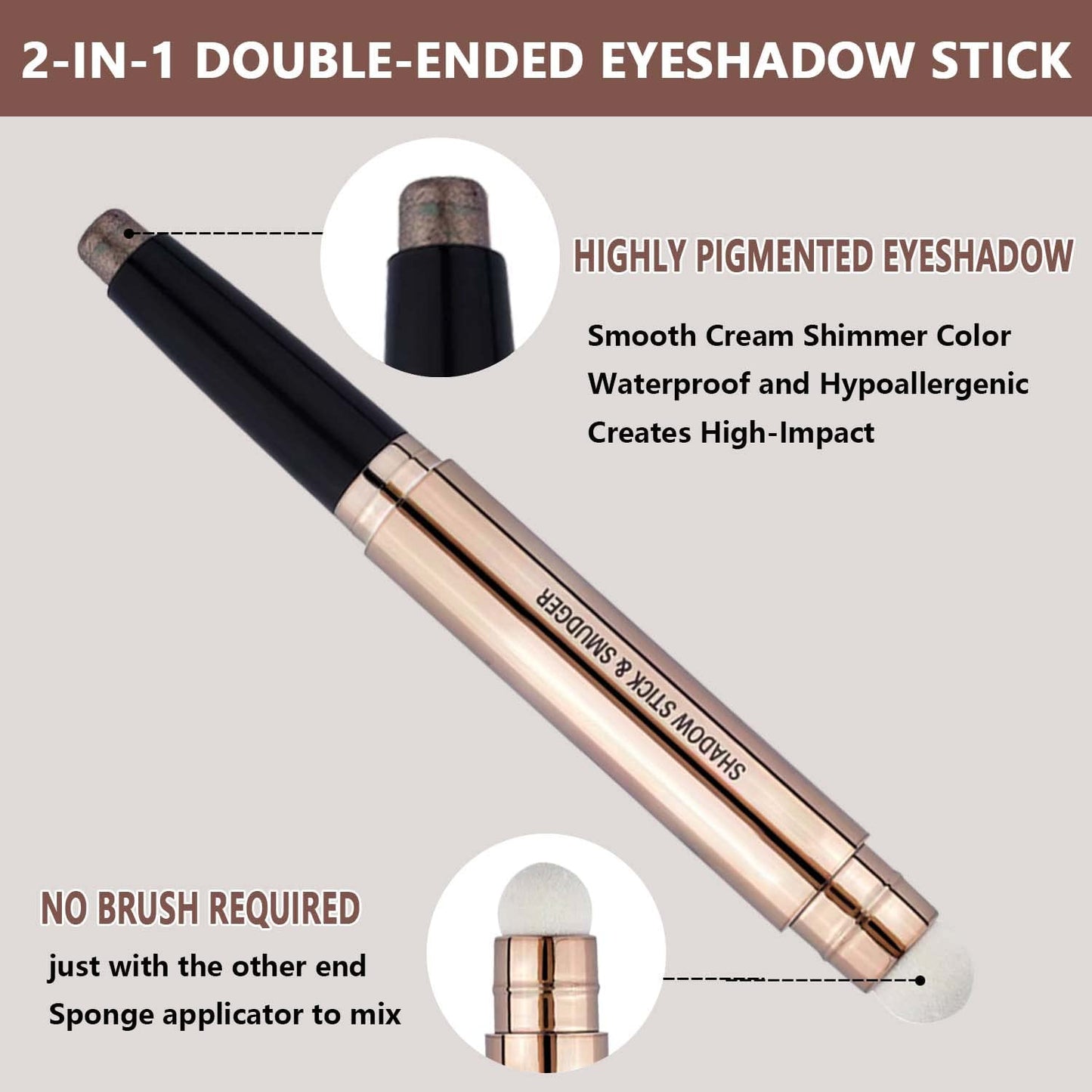 2 in 1 eyeshadow stick and Sponge Makeup Brush Smooth Cream Shimmer Shadow Pencil Long Lasting Eye Waterproof Shadow Stick Makeup Hypoallergenic Highlighter Multi-Dimensional eyes Look-FemmiqueWomen