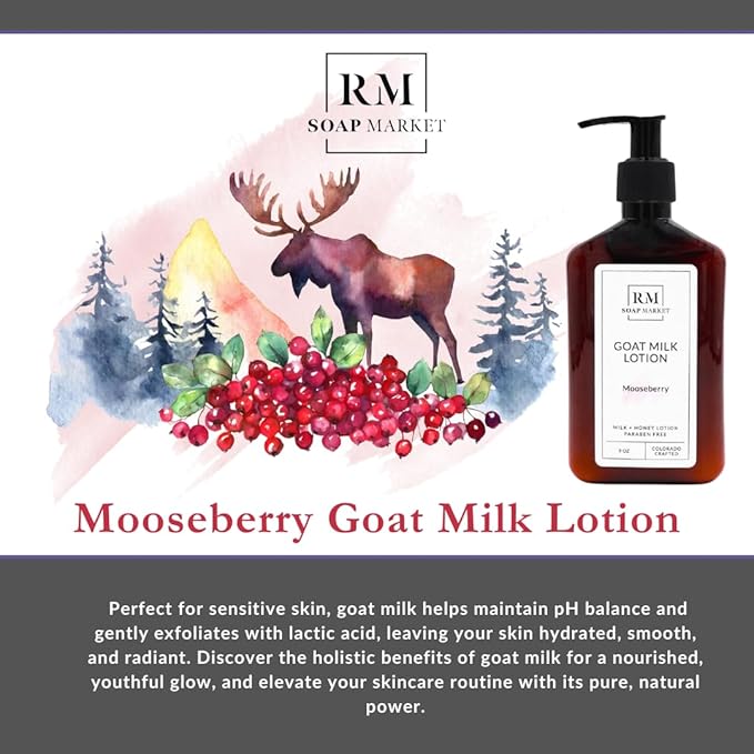 Goat Milk Lotion, Mooseberry Fragrance, Hydrating Lotion for Men & Women With Nourishing Goat Milk, Shea Butter, Sunflower Oil & Aloe, Packed With Vitamin A, E & Selenium, 9 Oz-FemmiqueWomen