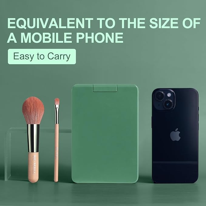 BS-MALL Travel Makeup Brush Set Foundation Powder Concealers Eye Shadows Makeup Set with LED light Mirror 14 Pcs (Green)-FemmiqueWomen