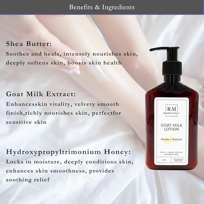 Goat Milk Lotion, Honey Almond Fragrance, Hydrating Lotion for Men & Women With Nourishing Goat Milk, Shea Butter, Sunflower Oil & Aloe, Packed With Vitamin A, E & Selenium, 9 Oz-FemmiqueWomen