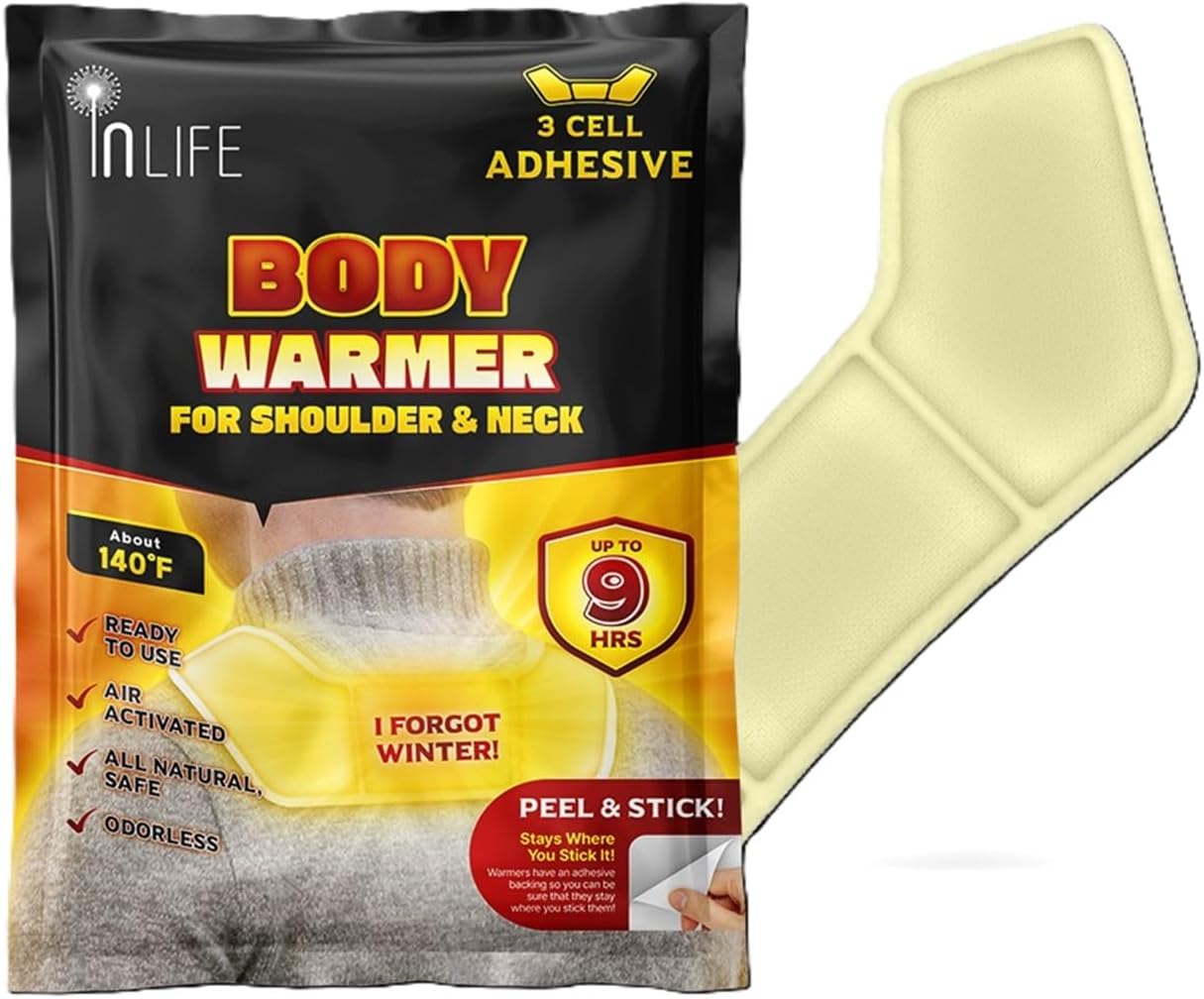 InLife Super Warmer with Adhesive Backing for Shoulder & Body, All Natural & Safe, Wider Area Covered, Higher Heating 145°F, Air Activated, Easy & Comfort, Steady Longer Lasting, Odorless, 20 Packs-FemmiqueWomen