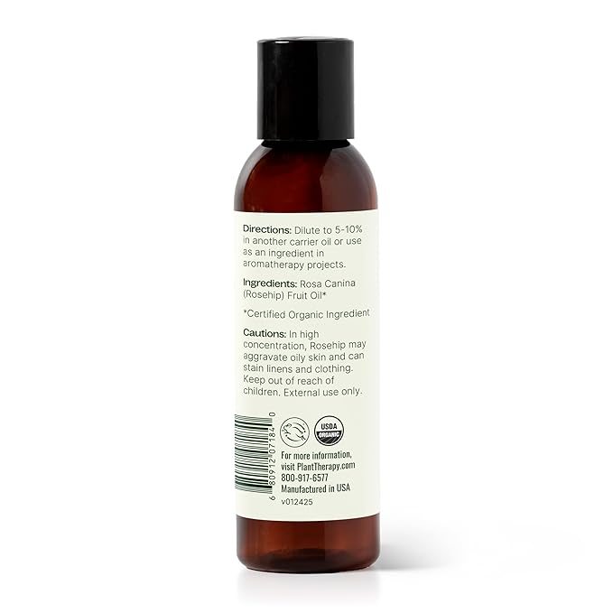 Plant Therapy Organic Rosehip Carrier Oil 4 oz For Skin and Hair Cold Pressed Supports Skin Hydration Fine Lines & Wrinkles Extra Virgin, Vitamins A and E & Essential Fatty Acids-FemmiqueWomen