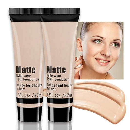 2 Pack Liquid Foundation Cream for Face Makeup,Durable Full Coverage Matte Concealer Make Up,Oil Control & Waterproof Base Primer -1+1 Fl.Oz-BEIGE 2#-FemmiqueWomen