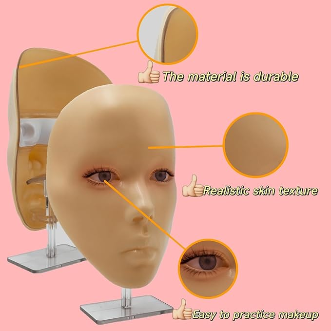 3D Makeup Practice Face, XIJIEMAO Mannequin Head For Makeup, Reusable Silicone Full Makeup Mannequin Head With Stand And Brush Set, Eye Shadow Makeup Face Board, Emerging Makeup Artist, Girl'S Gift-FemmiqueWomen