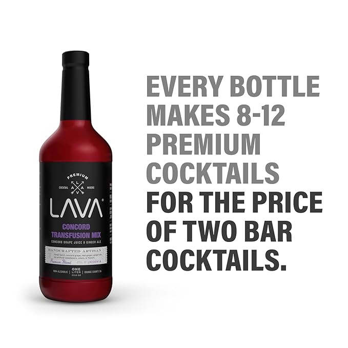 (3 Pack) LAVA Premium Concord Transfusion Mix made with concord grape juice, real ginger, ginger ale, no artificial sweeteners, 1-Liter (33.8oz) Glass Bottle, Ready to Use.-FemmiqueWomen