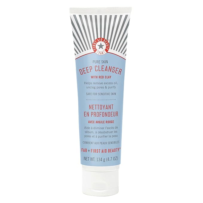 First Aid Beauty - Pure Skin Deep Cleanser with Red Clay, Deep Cleansing Face Wash with Antioxidant Booster for Oily and Blemish-Prone Skin, Reduce Oil & Unclog Pores, Safe for Sensitive Skin, 4.7 oz-FemmiqueWomen